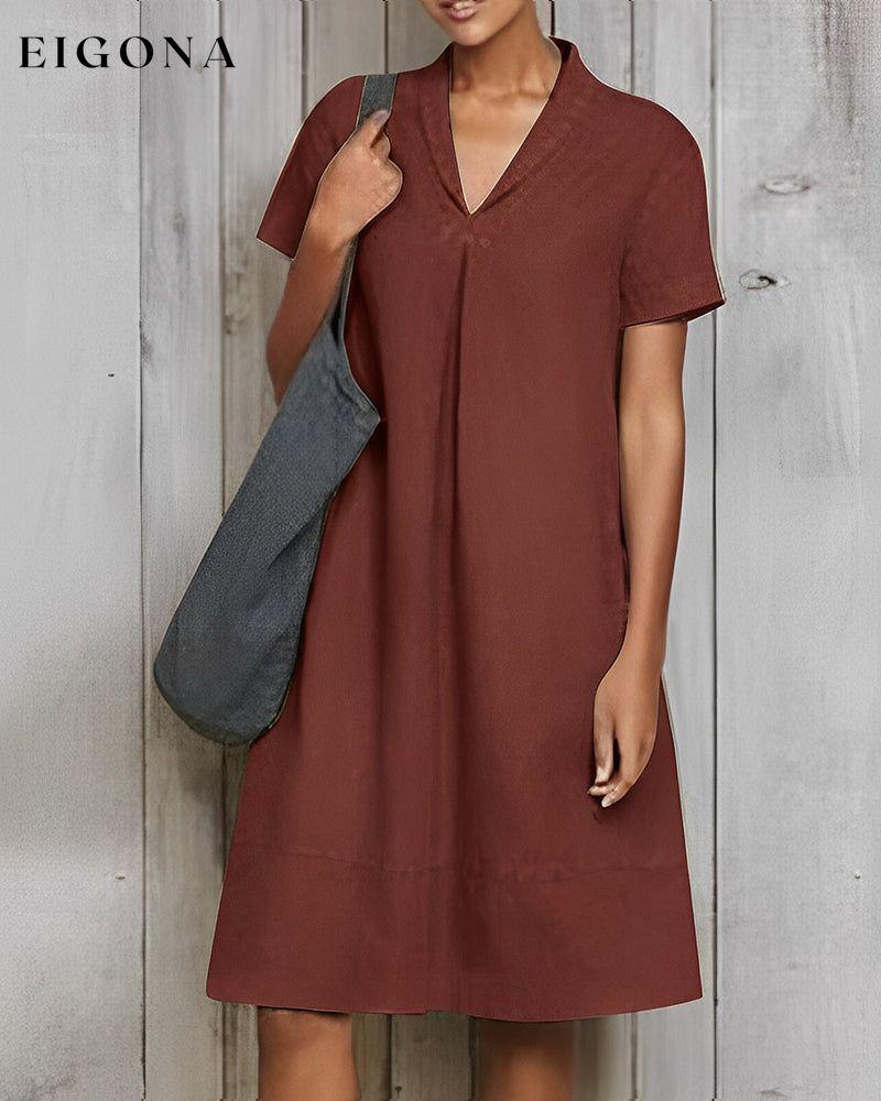 Cotton and linen solid color loose dress Burgundy 23BF Casual Dresses Clothes cotton and linen Dresses Spring Summer