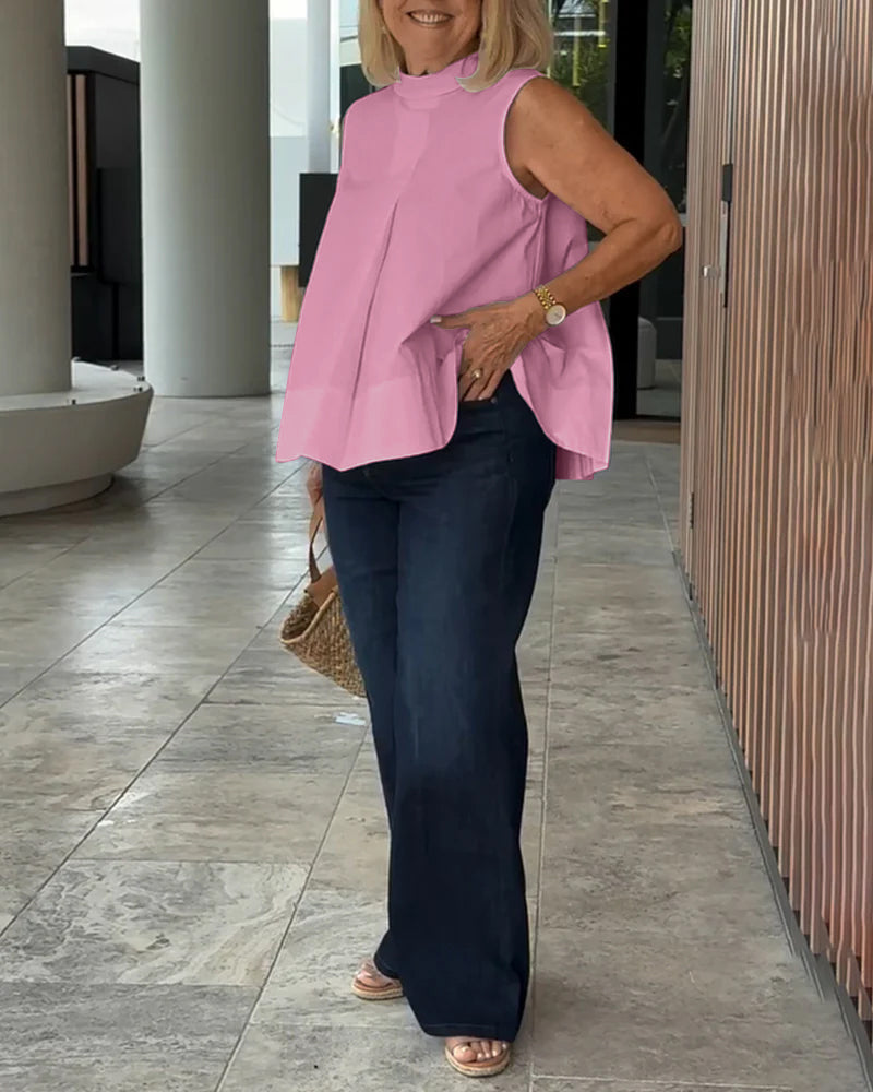 Blusa semplice senza maniche in tinta unita