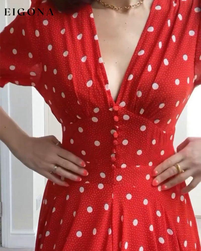 Romantic polka dot print waist dress 23BF Casual Dresses Clothes Dresses Elegant Dresses Summer