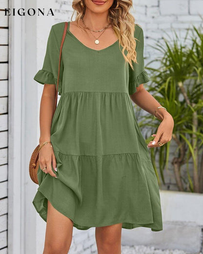 V-neck Dress with Ruffle Sleeves Army green 23BF Casual Dresses Clothes Dresses Summer