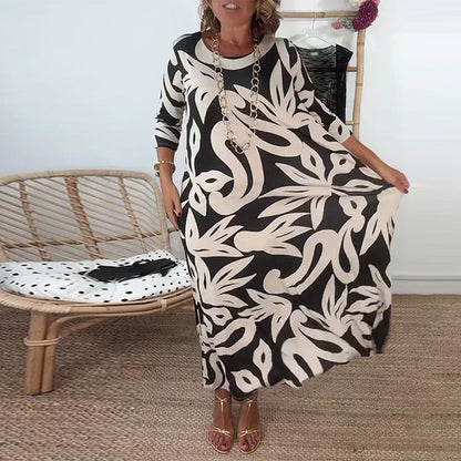 Abito stampato a maniche lunghe con scollo tondo