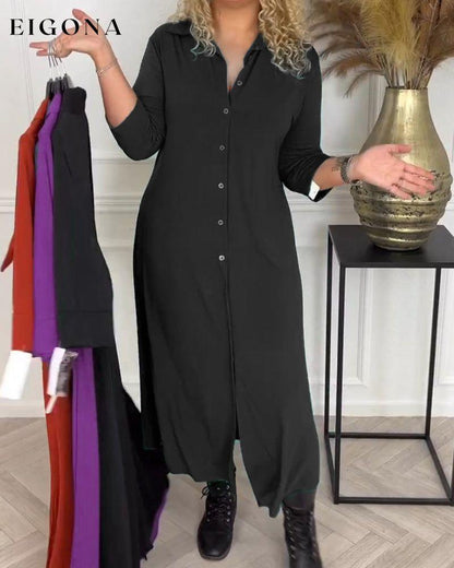 Buttoned solid color shirt dress Black 2023 f/w 23BF casual dresses Clothes Dresses spring