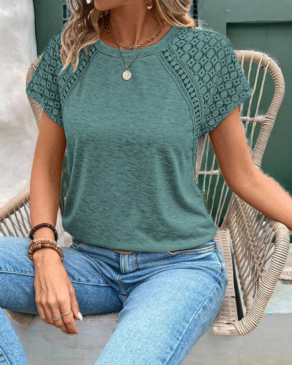 Solid Color Hollow Round Neck Slim T-Shirt