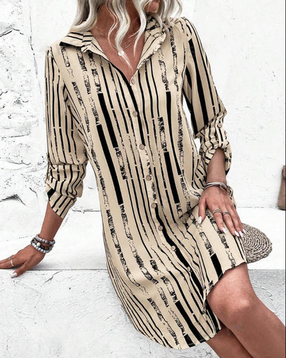 Vintage striped print lapel button dress 202466 casual dresses summer