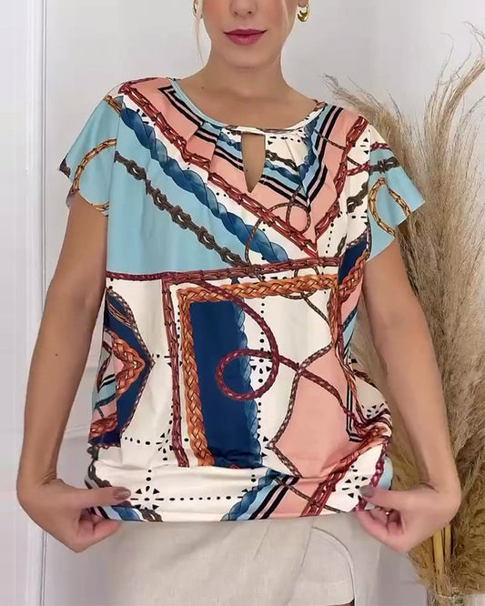 Locker geschnittene Bluse mit Kettengrafik-Print