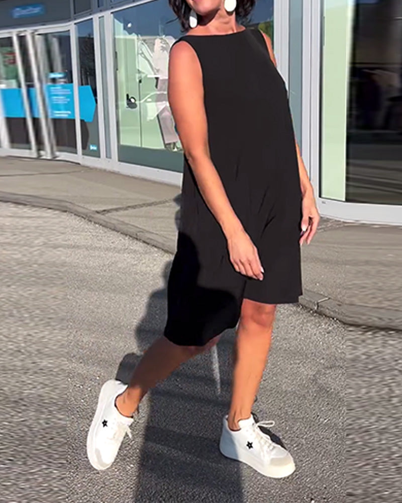 Ärmelloses, einfarbiges Etuikleid