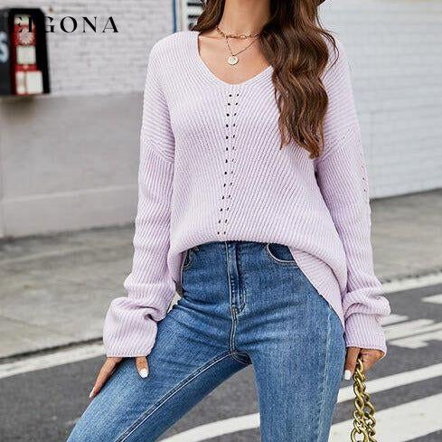 Openwork Dropped Shoulder Long Sleeve Sweater clothes Ship From Overseas X.X.W