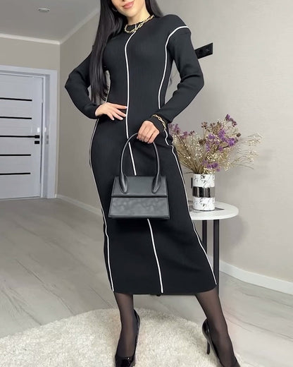 Fashionable stand collar long sleeve patchwork slim fit sweater dress 2024 f/w sweater dresses