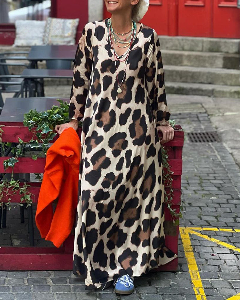 Long sleeve v neck leopard print dress 2023 f/w 202466 casual dresses spring