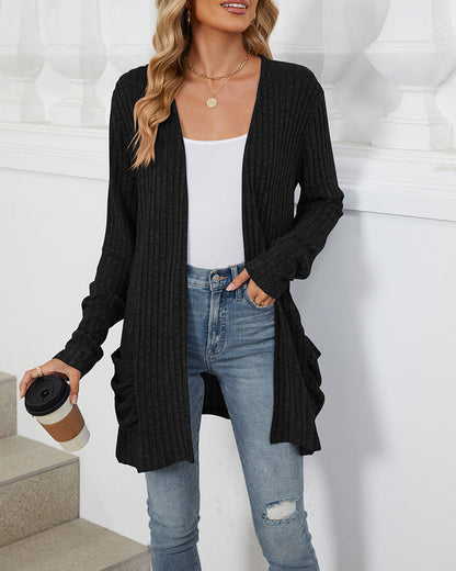 Casual solid color pocket long sleeve cardigan 2024 f/w cardigans spring