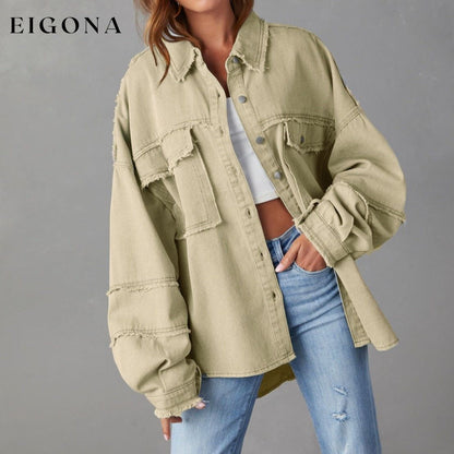 Dropped Shoulder Raw Hem Jacket Cream clothes Denim Jacket Jacket long sleeve top Outerwear Ship From Overseas Shipping Delay 09/29/2023 - 10/02/2023 X@Y@K