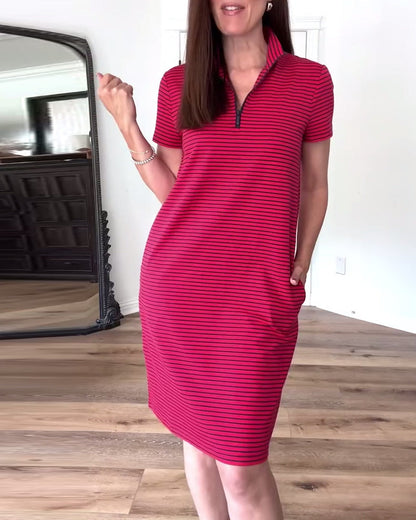 Abito casual a righe con scollo a V