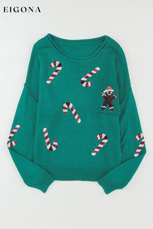Sequin Candy Long Sleeve Christmas Sweater christmas sweater clothes Ship From Overseas SYNZ