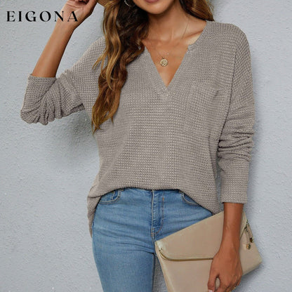Dropped Shoulder High-Low Waffle-Knit Top Light Gray Changeable clothes long sleeve long sleeve shirts long sleeve top Ship From Overseas