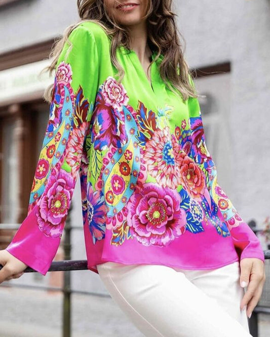 Long-sleeved floral print blouse 2023 f/w 202466 blouses & shirts spring