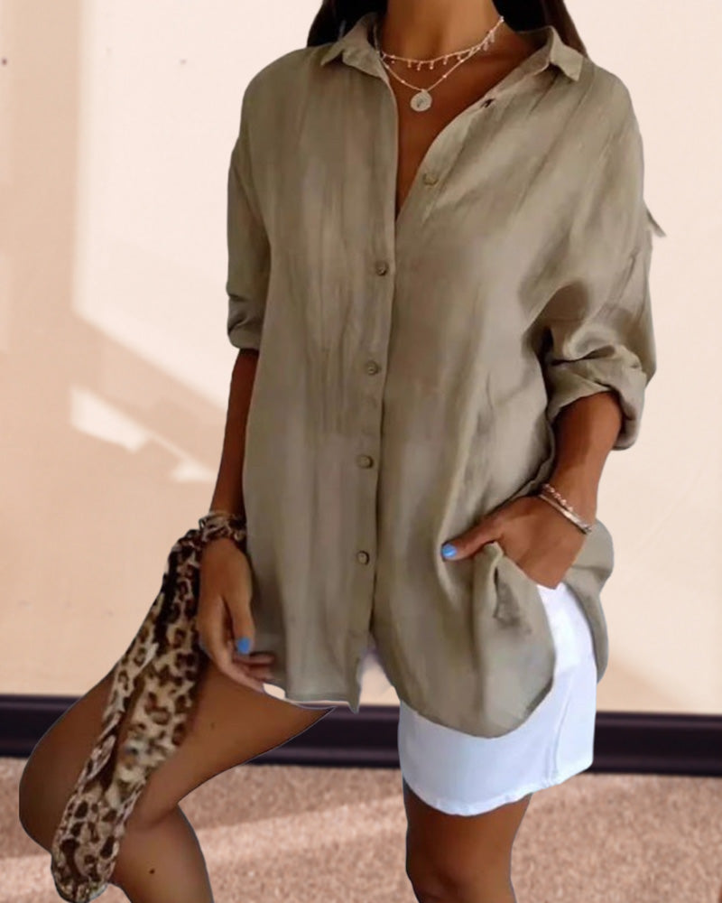 Lockeres, einfarbiges, schlichtes Oberteil