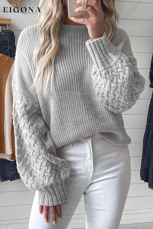 Light Grey Cable Knit Sleeve Drop Shoulder Sweater Light Grey 100%Acrylic clothes EDM Monthly Recomend grey sweaters Occasion Daily Print Solid Color Season Winter Style Southern Belle sweater sweaters Sweatshirt
