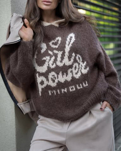 Hooded Color-Block Letter Sweater