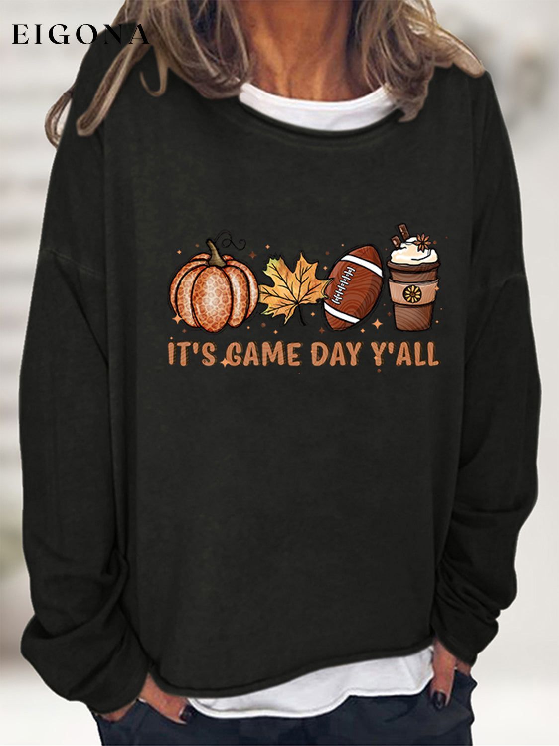 Full Size IT'S GAME DAY Y'ALL Graphic Sweatshirt Black clothes G@L@X long sleeve long sleeve shirt Ship From Overseas Shipping Delay 09/29/2023 - 10/04/2023 Sweater sweaters trend