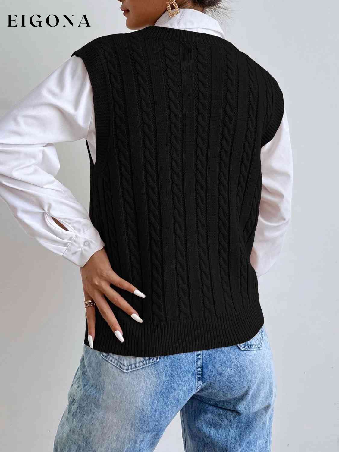 Cable-Knit V-Neck Sleeveless Sweater Vest clothes J@P Ship From Overseas