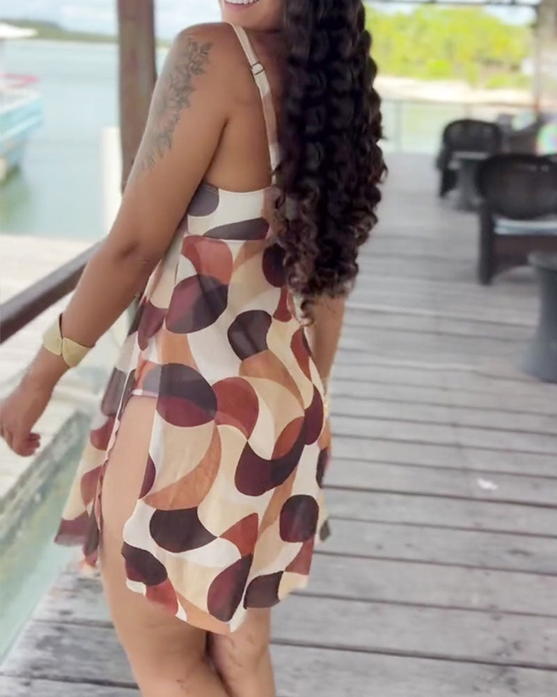 Polka Dot Printed Tie-Front One-Piece