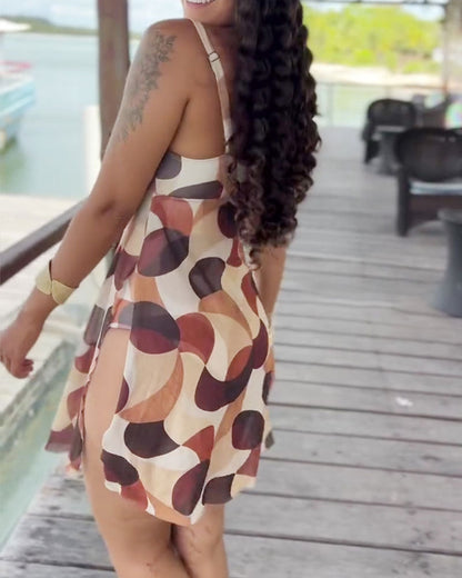 Polka Dot Printed Tie-Front One-Piece