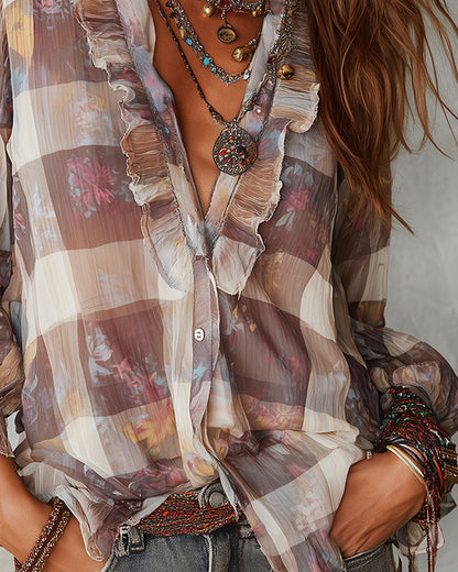 Plaid Ruffle Design Shirt
