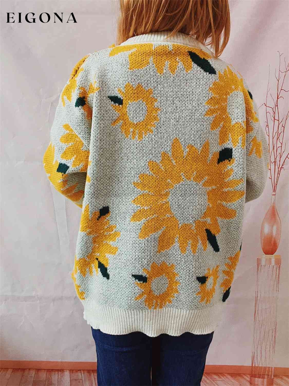 Sunflower Dropped Shoulder Long Sleeve Sweater clothes S.X Ship From Overseas