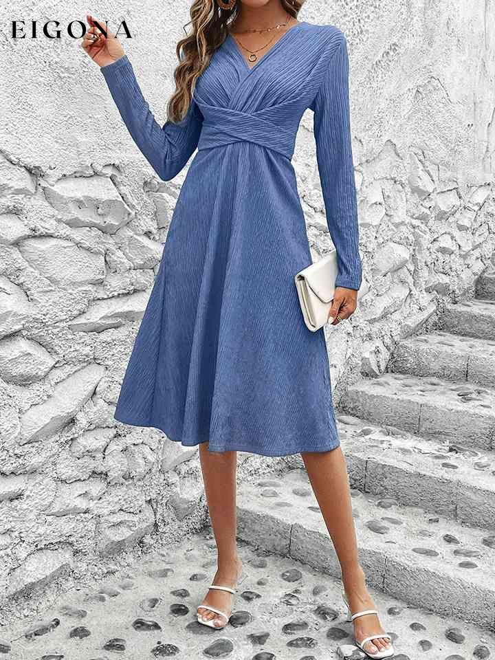 Crisscross Surplice Neck Long Sleeve Dress clothes M@Y Ship From Overseas Shipping Delay 09/29/2023 - 10/04/2023