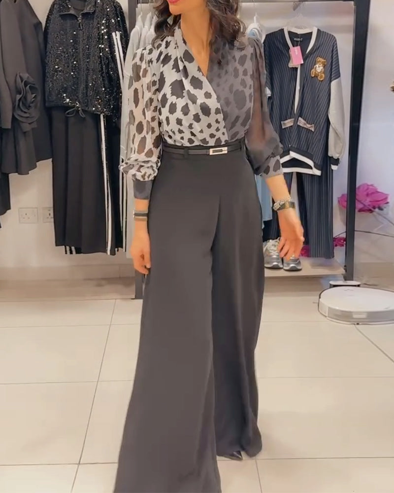 Elegantes Set mit V-Ausschnitt und weitem Bein