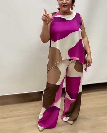 Ärmelloser Anzug mit weitem Bein und geometrischem Muster