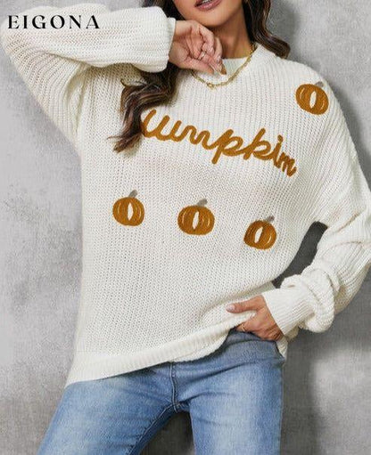 Pumpkin Embroidery Long Sleeve Sweater clothes Ship From Overseas SYNZ