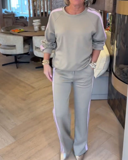 Casual Loose Striped Sweatshirt Set