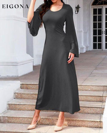 Tie Back Ribbed Round Neck Long Sleeve Dress casual dresses clothes dresses long sleeve dress long sleeve dresses maxi dress Ship From Overseas Y&M