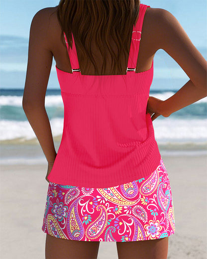 Gestreifter ärmelloser Badeanzug mit Rock