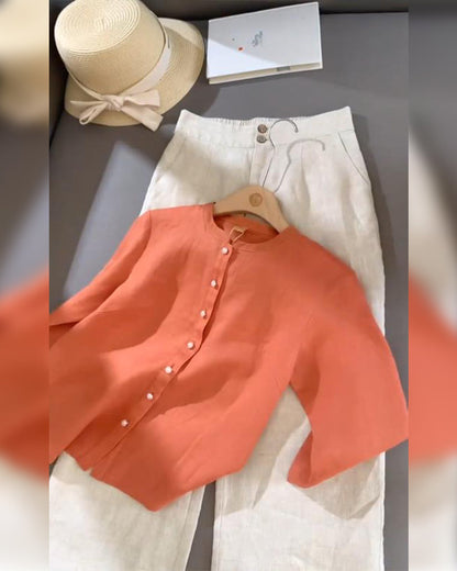 Lässiger, einfarbiger Hosenanzug mit langen Ärmeln