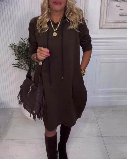 Hooded Casual Solid Color Dress