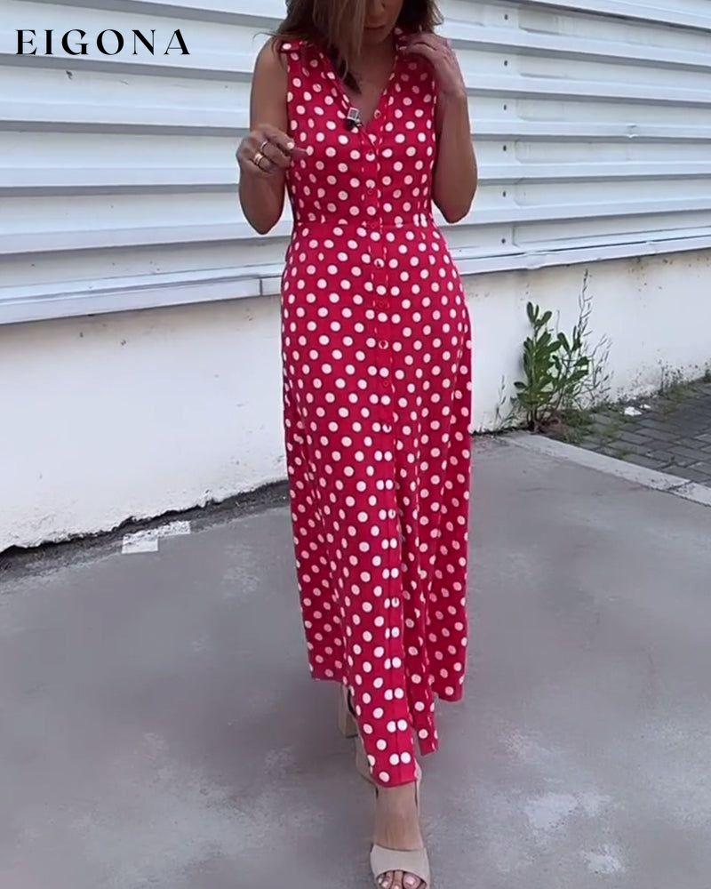 Lapel sleeveless polka-dot dress casual dresses summer vacation dresses