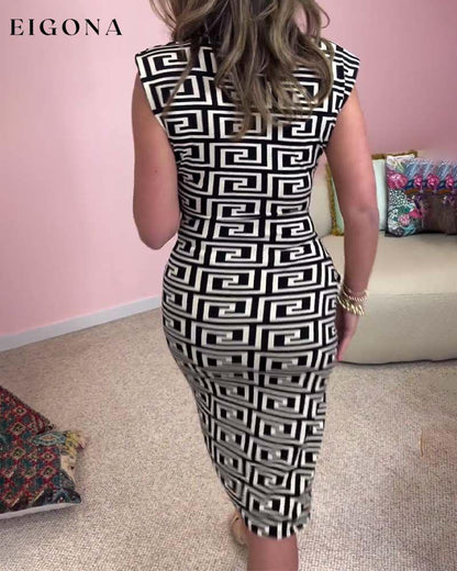 Geometric print sleeveless slit dress casual dresses summer