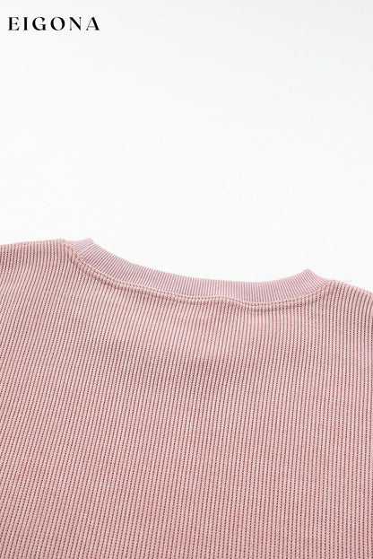 Pink Solid Ribbed Knit Round Neck Pullover Sweatshirt All In Stock Best Sellers clothes Color Pink Fabric Corduroy Hot picks long sleeve shirt Occasion Daily Print Solid Color Season Fall & Autumn shirts Style Casual Sweater sweaters tops