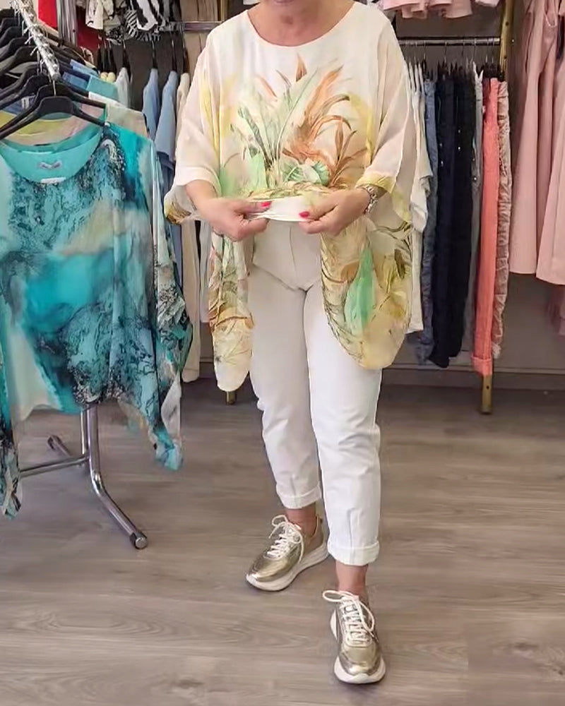 Lockere Bluse mit unregelmäßigem Druck