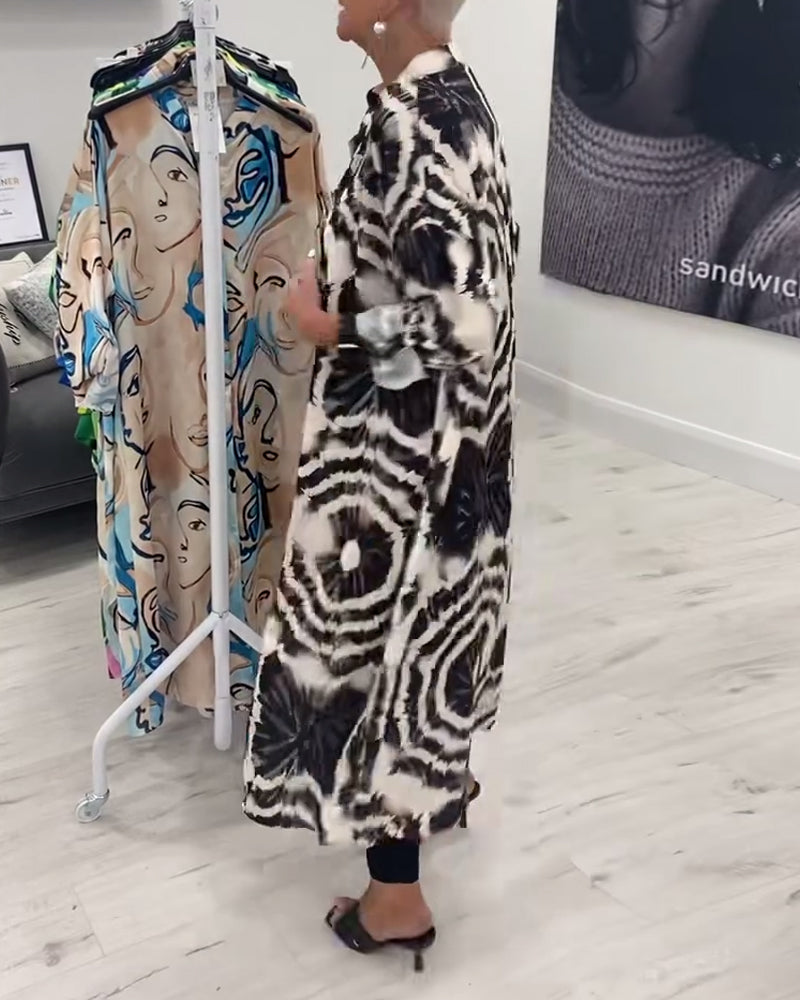 Long retro contrast print coat 202466 coats spring summer