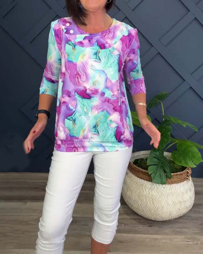 Round neck printed casual blouse 202466 blouses & shirts spring summer