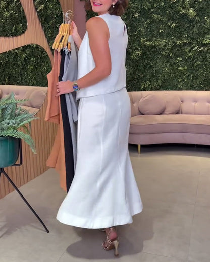 Lässiges, einfarbiges, ärmelloses, unregelmäßiges, schmales Set