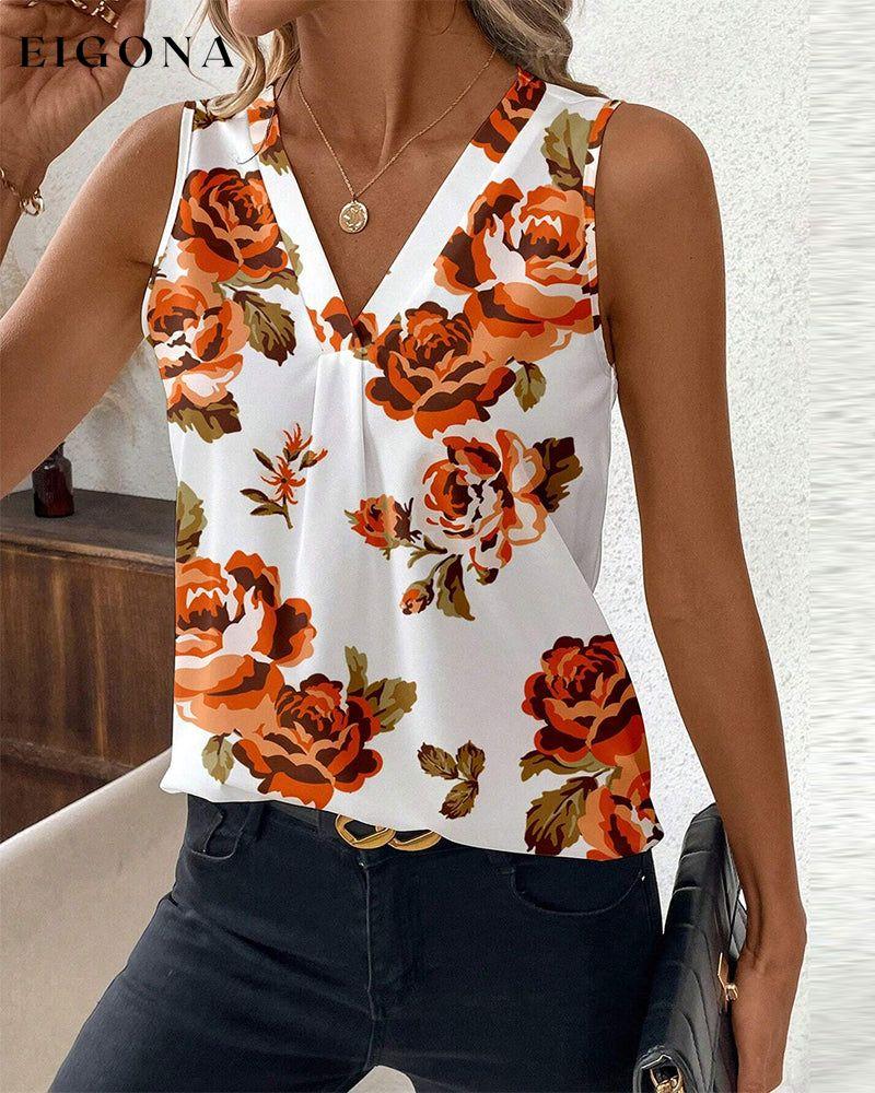 Casual sleeveless floral top blouse&shirts summer