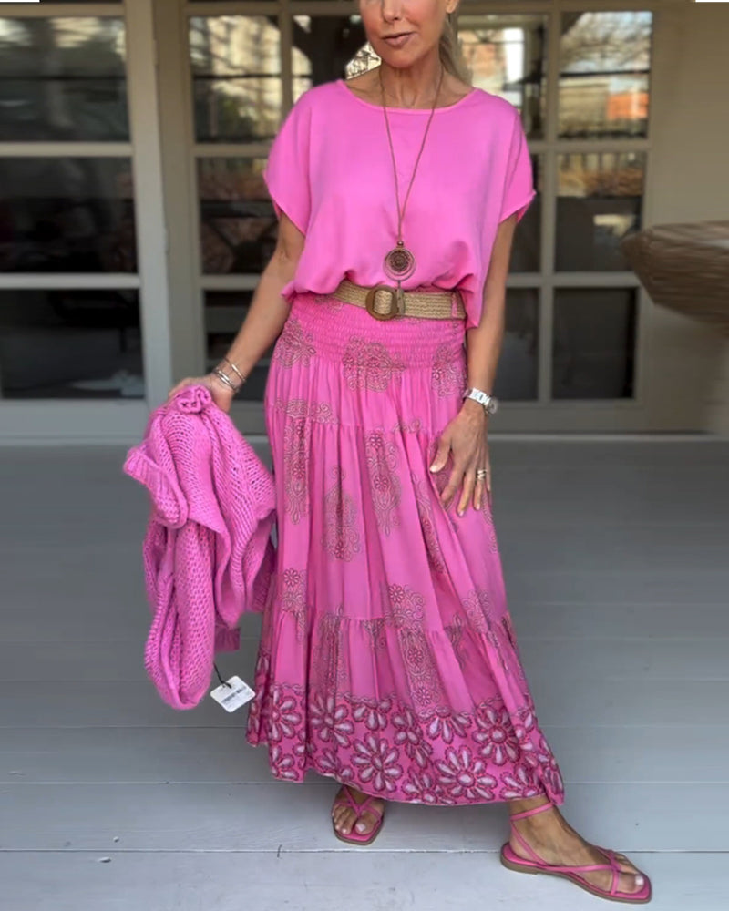 Fargerikt patchwork plissert skjørt