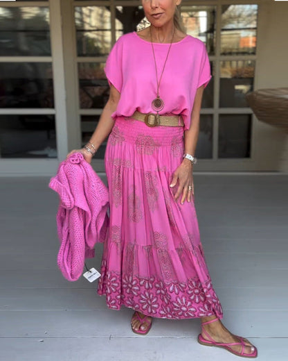 Fargerikt patchwork plissert skjørt