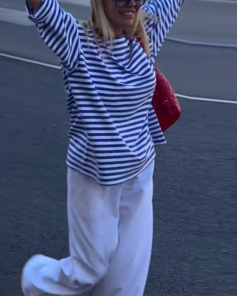 Lässiges gestreiftes Langarm-Top