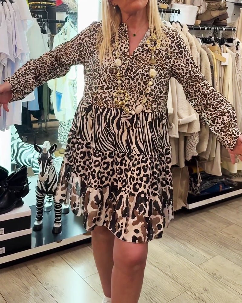 Zebra And Leopard Print Patchwork Cake Dress