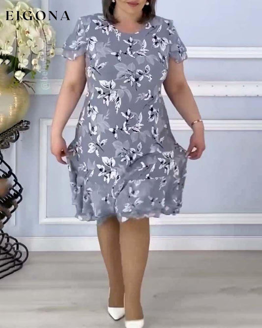 Leaf print short sleeve casual midi dress casual dresses spring summer